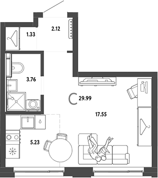 Планировка Студия, 29,99 м² в ЖК Страна.Энтузиастов